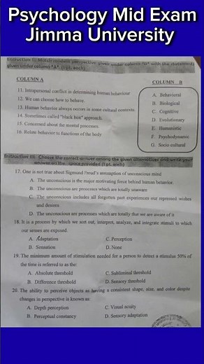 psychology mid exam | jimma university