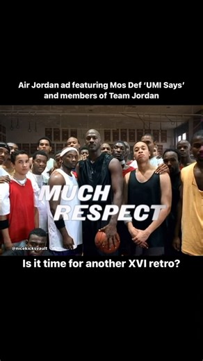 Nice Kicks Vault | Sneakers, Sport, & Culture on Instagram: "One of my all time favorite Air Jordan commercials! Appearances from Ray Allen, Derek Jeter, Roy Jones Jr and of course MJ. Mos Def ‘UMI Says’ on the track just sets the whole mood for the spot. I got Cherrywood’s for high school graduation in ‘01, and finally landed these with the Countdown Pack. But I’d love to get another pair in the collection! Do you own any of the XVI? #airjordan"