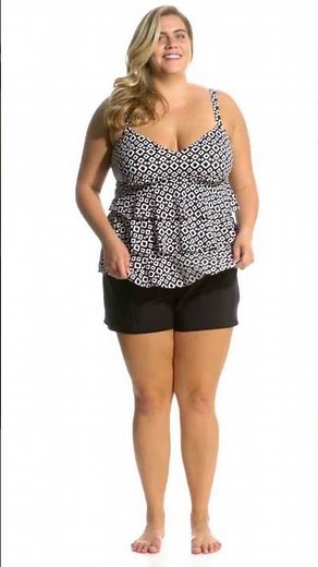 Penbrooke Plus Size Double Diamond Triple Tier Tankini Top | SwimOutlet.com