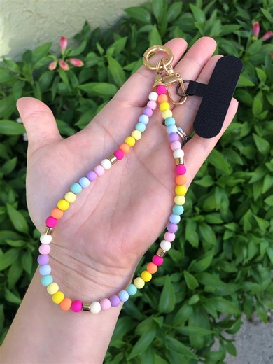 Beaded Plastic Rainbow/gold Cell Phone Chain/phone Accessory - Etsy