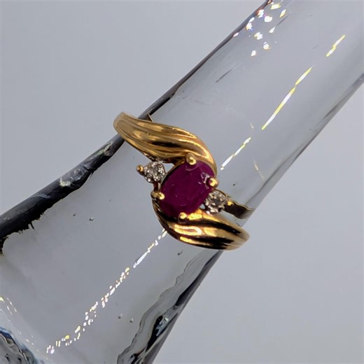 10K Gold Ruby & Diamond Bypass Ring - Etsy