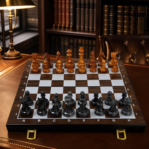 Amber Smoky Resin Chess Set: Magnetic Wooden Box, Walnut Board, Coordinates (gift for Chess) - Etsy