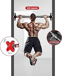 [Upgraded] Doorway Pull Up Bar, Chin Up Bar, No Screw Installation Home Fitness Workout Bar Adjustable Width 25"-36" Inch Health & Fitness Doorframe Exercise Bar for Indoor Home Gym