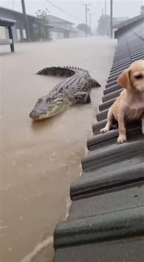 Crocodile Rescues Stranded Puppy During Intense Flood #Rescue #Crocodile #Flood