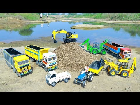 Jcb 3dx loading Sand Tractor Truck Accident Pulling Jcb Crane ? Cartoon Video Jcb ki khudai ? CS Toy