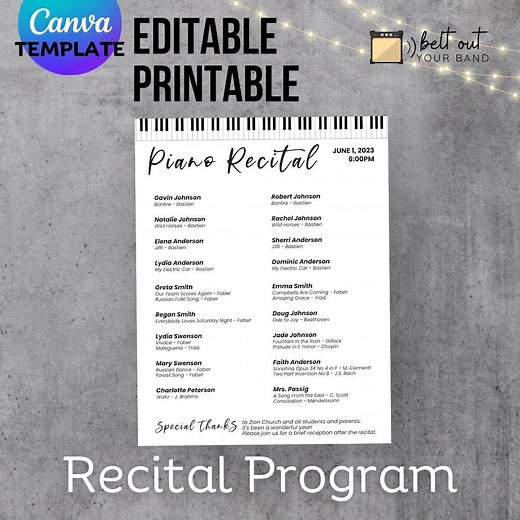Piano Recital Program - Canva Template - Etsy