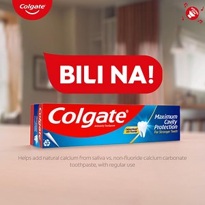 Para strong strong strong, just brush brush brush with the #1 Anti-Cavity Toothpaste (vs. non-fluoride calcium carbonate toothpaste, with regular use)! Bili na ng Colgate Maximum Cavity Protection! CPPI calculation based in part on data reported by NielsenIQ through its Retail Index Service for the Toothpaste category for the 52-week period ending July 2024, for Total Philippines. (Copyright © 2024. NielsenIQ Philippines, Inc.) C0066P111924C | Colgate
