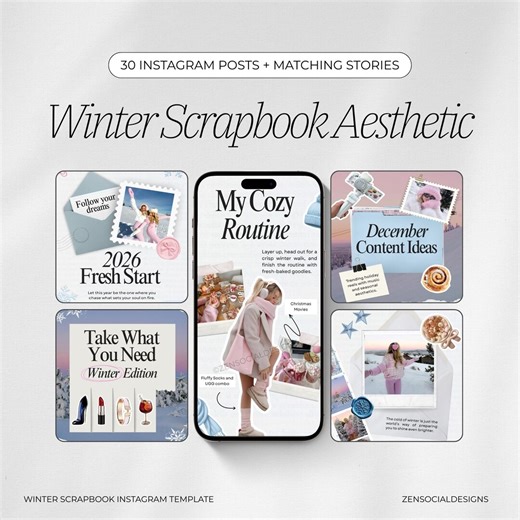 Winter Scrapbook Instagram Templates | 30 Posts & 30 Stories | Cozy Aesthetic Canva Templates for Content Creators and Brands - Etsy