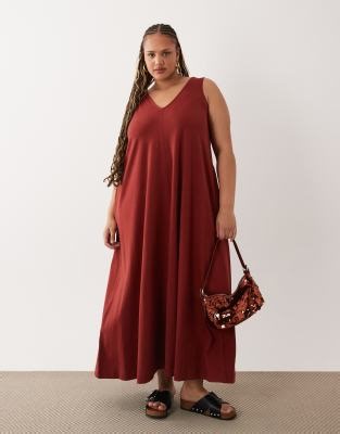ASOS DESIGN Curve trapeze maxi dress in chestnut | ASOS