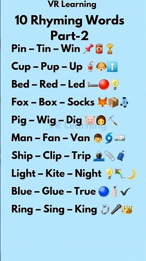 10 Rhyming Words for Kids 🎶 | Part 2 | Easy English Rhymes | Fun Learning Video |