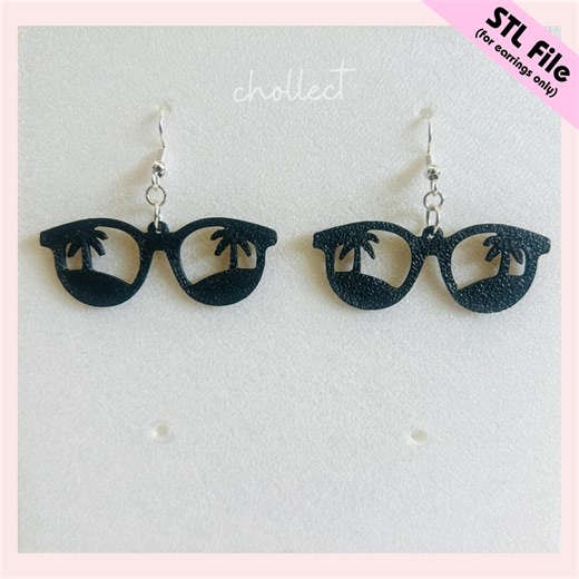 Palm Tree Sunglasses Earrings STL File: 3D Print Model (Digital Download)