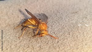Slow motion footage of Yellow paper wasp is dying. Polistes flavus, also known as the yellow paper wasp, is a species of paper wasp in the family Vespidae. Beatiful 4K Footage.