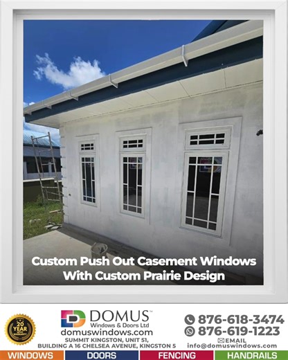 Domus Windows & Doors Ltd. 🇯🇲 on Instagram: "Customized Casment/ Awning Security Windows! Only from Domus Windows & Doors 🪟🪟 Inclusive of a prairie grill design for that unique aesthetic. Get your custom uPVC windows from Domus today! 3 Options Available; ✅Low-Cost ✅Economical ✅High-Impact Visit our showroom or consult online: 📍Located at Summit Kingston, Unit 51, Building A, 16 Chelsea Avenue, Kingston 5, Jamaica 🕒 Mon - Fri 8:30am - 4:30pm 📞 Call: 876 - 618 - 3474 🤳 WhatsApp: 876 - 619