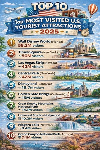 🇺🇸✈️ Top 10 Most Visited U.S. Tourist Attractions in 2025!