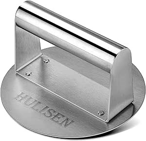 HULISEN Stainless Steel Burger Press, Burger Smasher for Griddle, 5.5 Inch Round Hamburger Grill Press for Flattening Hamburger Patty, Smashing Burger, Flat Top Grill Cooking Tool, Dishwasher Safe