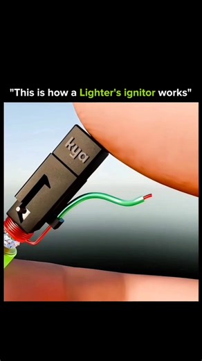 SCIENCE | HISTORY | KNOWLADGE on Instagram: "This Is How a Lighter’s Ignitor Works • A lighter doesn’t need a battery to spark. • The ignitor uses piezoelectricity. • Inside is a tiny piezoelectric crystal. • When you press the button, a spring-loaded hammer strikes the crystal. • Mechanical pressure converts directly into electricity. • This creates a high-voltage pulse. • Voltage can reach 10,000 volts — but with extremely low current. • High voltage jumps across the metal tip. • The jump form