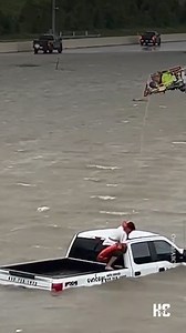 ABC TV crews captured a high water rescue in Houston after a man drove into floodwaters caused by Beryl.⁠ Follow live Beryl aftermath updates here: https://trib.al/0aJPPcx | Houston Chronicle
