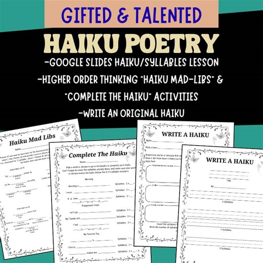 Haiku Lesson | Gifted Enrichment | Higher Order Thinking | Poetry Unit