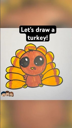 Let's draw a cute turkey🦃 Easy Thanksgiving drawing tutorial #shorts #turkey #easyart #drawing #art