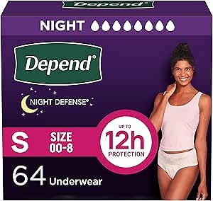 Depend Night Defense Adult Diapers, Incontinence & Postpartum Bladder Leak Underwear for Women, Disposable, Overnight, Small, Blush, 64 Count (4 Packs of 16), Packaging May Vary