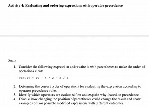 Activity 4: Evaluating and ordering expressions with operator p... | Filo