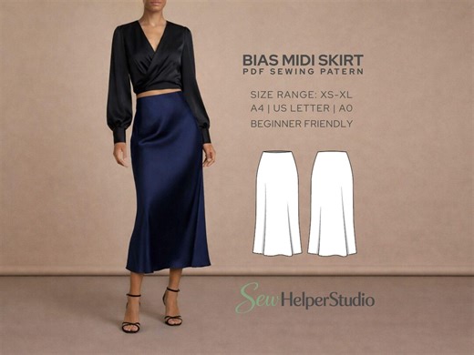 Elastic Waist Bias Midi Skirt Sewing Pattern PDF | Satin Silk Slip Skirt | Beginner Pattern | A4 A0 US Letter | Instant Download - Etsy