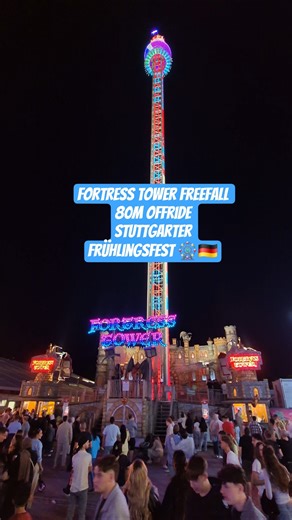 Fortress Tower Freefall 80m Offride Stuttgarter Frühlingsfest 🎡 🇩🇪 #kirmes #funfair #freefall #ride