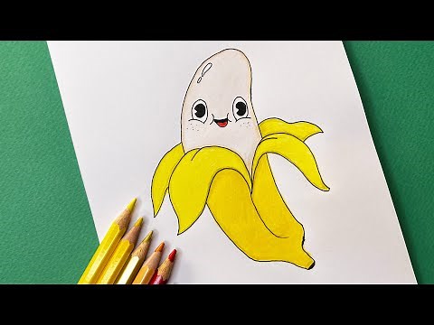 تعليم رسم موز للأطفال باستخدام أقلام التلوين - خطوة بخطوة