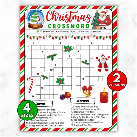 Printable Christmas Crossword Puzzle for Kids and Adults, Fun Christmas Word Game for Holiday Party and Classrooms, Family Christmas Game - Etsy Australia