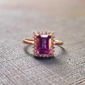 Color Change Alexandrite Ring in a Halo Setting, Emerald Cut Purple to Red Color Changing Alexandrite Ring, Lab Color Changing Alexandrite - Etsy