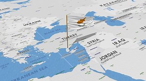 Download Cyprus Flag Waving with The World Map, Seamless Loop in Wind, 3D Rendering for free