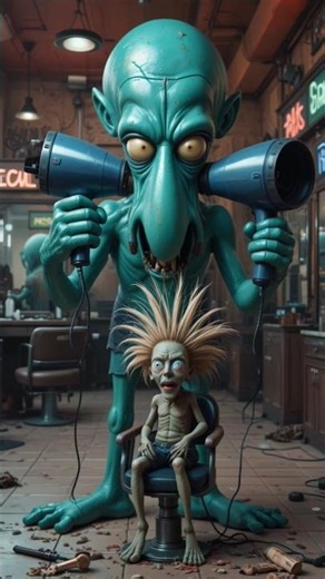 Giant SpongeBob Characters Give Haircuts to Tiny Zombies — FUNNIEST SALON EVER!#spongebob #zombies