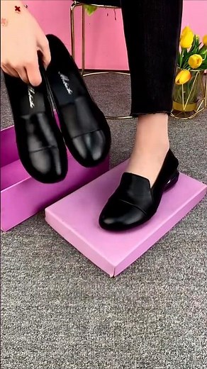 Women's Black Leather Loafers 2026 Slip On Office Flats Try On #shoes #fashion #shortsfeed