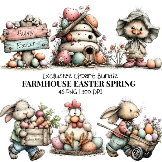Farmhouse Easter Spring Clipart: Rustic Cottagecore Graphics (digital Download – 46 Pngs) - Etsy