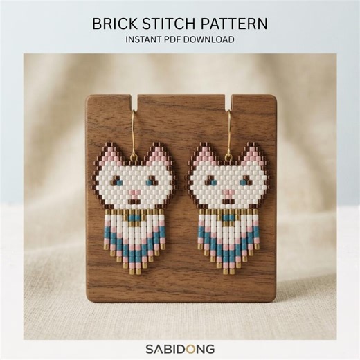 Kawaii Cat Brick Stitch Earring Pattern, Miyuki Delica Seed Bead Fringe Earrings, Cute Kitty PDF Beading Tutorial DIY, Instant Download - Etsy