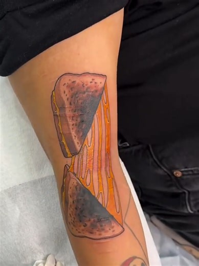 Color grilled cheese sandwich tattoo artist Birdietattoos #grilledcheese #colortattoo #worldsbesttattoos #besttattoos #tattooideas