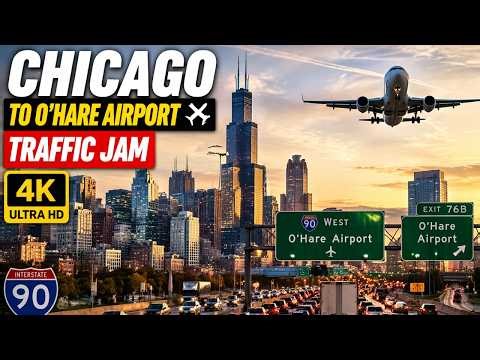 Chicago to O'Hare International Airport via I-55 & I-90 | Heavy Traffic Chicago 4K | Kennedy Expy