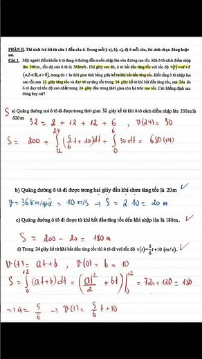 Ôn thi thpt 2026 giải toán thực tế ứng dụng tích phân tính vận tốc, quãng đường, thời gian