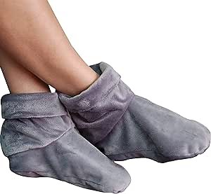 Mars Wellness Heated Microwavable Booties - Microwavable Socks Heated Booties for Women and Men - Herbal Hot/Cold Deep Slippers Women (Charcoal)