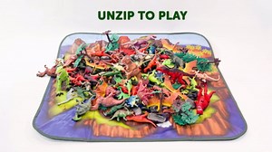 Large ZipBin Dinosaur Transforming Toy Box With 2 Dinosaurs, 13.25 x 11.75 x 8 Inches Of Storage For Up To 160 Dinosaurs And Over 5 Sq Feet Of Playmat Space