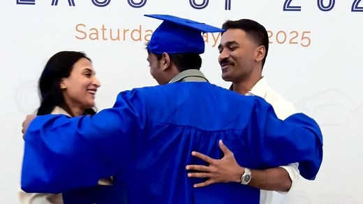 Dhanush, Aishwarya Rajinikanth come together for son's school graduation. Pics
