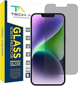 Tech Armor for Apple iPhone 16E Privacy Screen Protector, iPhone 14, 13 and 13 Pro Tempered Glass 6.1 Inch - Anti-Spy Ballistic, Case Friendly, Easy Install, Private, 9H Hardness -1 Pack