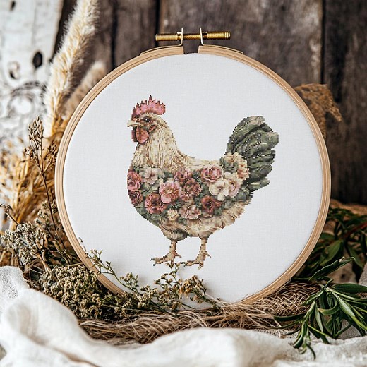 Floral Chicken Cross Stitch Pattern, Floral Chicken Cross Stitch, Cross Stitch Pattern, Cross Stitch Kit, PDF Pattern - Etsy