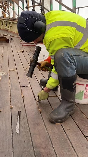 Behind the Scenes: Shipwright Ryan Caulking the Deck
