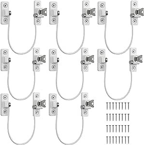 Kamtop 8 Pack Window Restrictor Locks, UPVC Lockable Window Door Locks with Keys, Childproof Cable Restrictor Lock Casement Window Guards Child Safety Anti Theft Window Locks for Home Baby Security