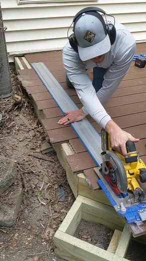 This #accutcut is a great #tracksaw for cutting #framedout long rip cuts #composite #decking #dewaltsaw #circularsaw #straightline #tooltips | Revive Home Tips