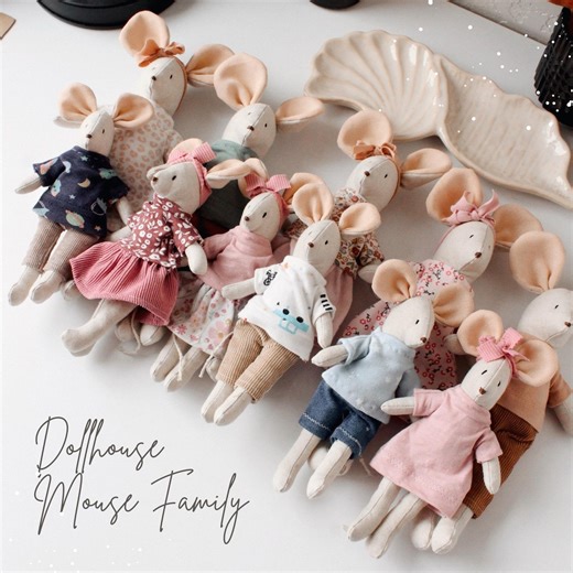 Dollhouse Mouse, Miniature Stuffed Animal Toy, Dollhouse Mice Family, Linen Toys - Etsy