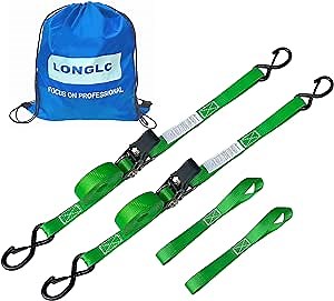 Heavy Duty Ratchet Tie Down Straps -2PacK -15FT -2,200LB Break Strength w/S-Hook Safety Latches & 2 Soft Loops & Drawstring Backpack-Best for Motorcycles, ATVs, Trailer Loads, Kayak Etc.