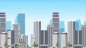 Download 2D Cartoon City Buildings Moving to the Right Animation for free