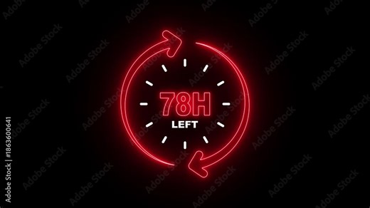 78 Hours Left Neon Countdown Timer – Deadline Alert and Limited Time Concept